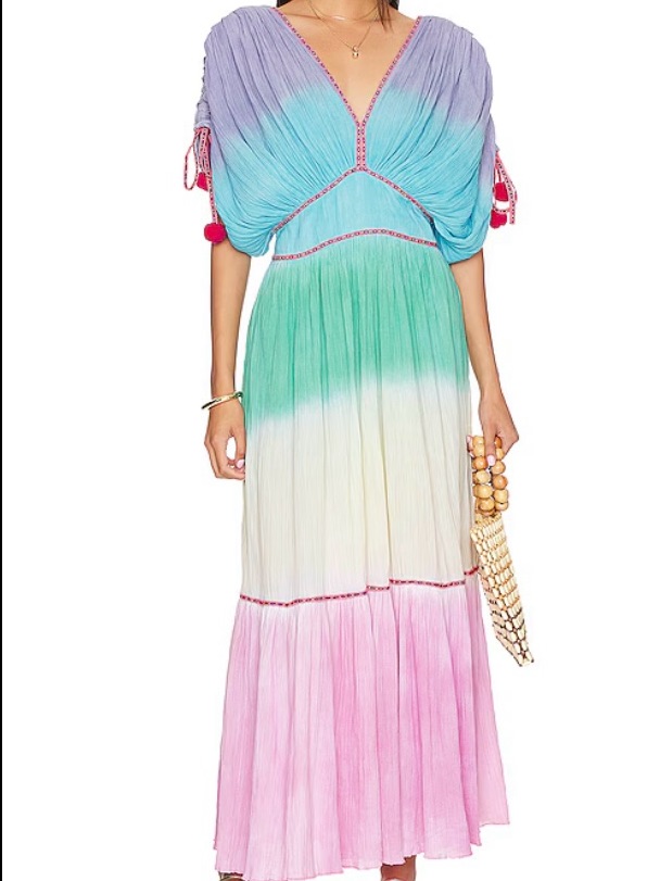 Pitusa Clara Ombre V-Neck Tiered Maxi Dress In Pastel Colors